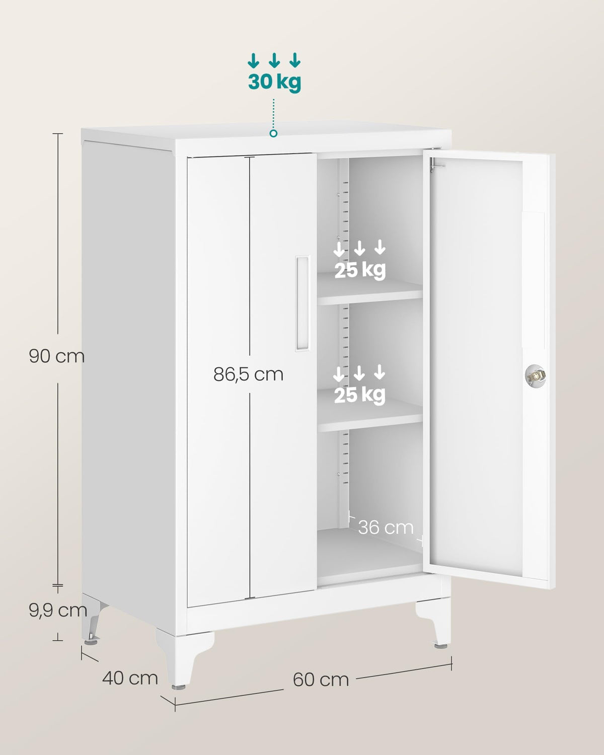 Aktenschrank mit 2 Türen, abschließbar, aus Stahl
