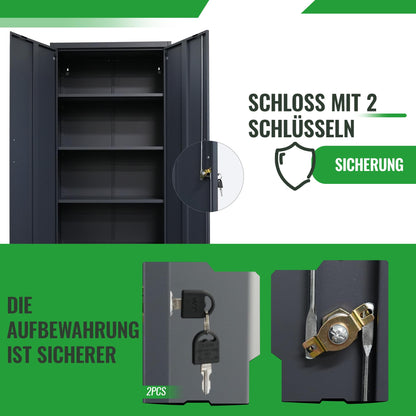 Aktenschrank Mehrzweckschrank mit Schloss, verstellbaren Ablagen, Doppeltüren, Anthrazit, 170 cm