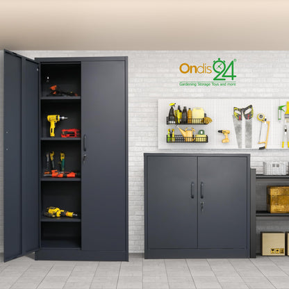 Aktenschrank Mehrzweckschrank mit Schloss, verstellbaren Ablagen, Doppeltüren, Anthrazit, 170 cm