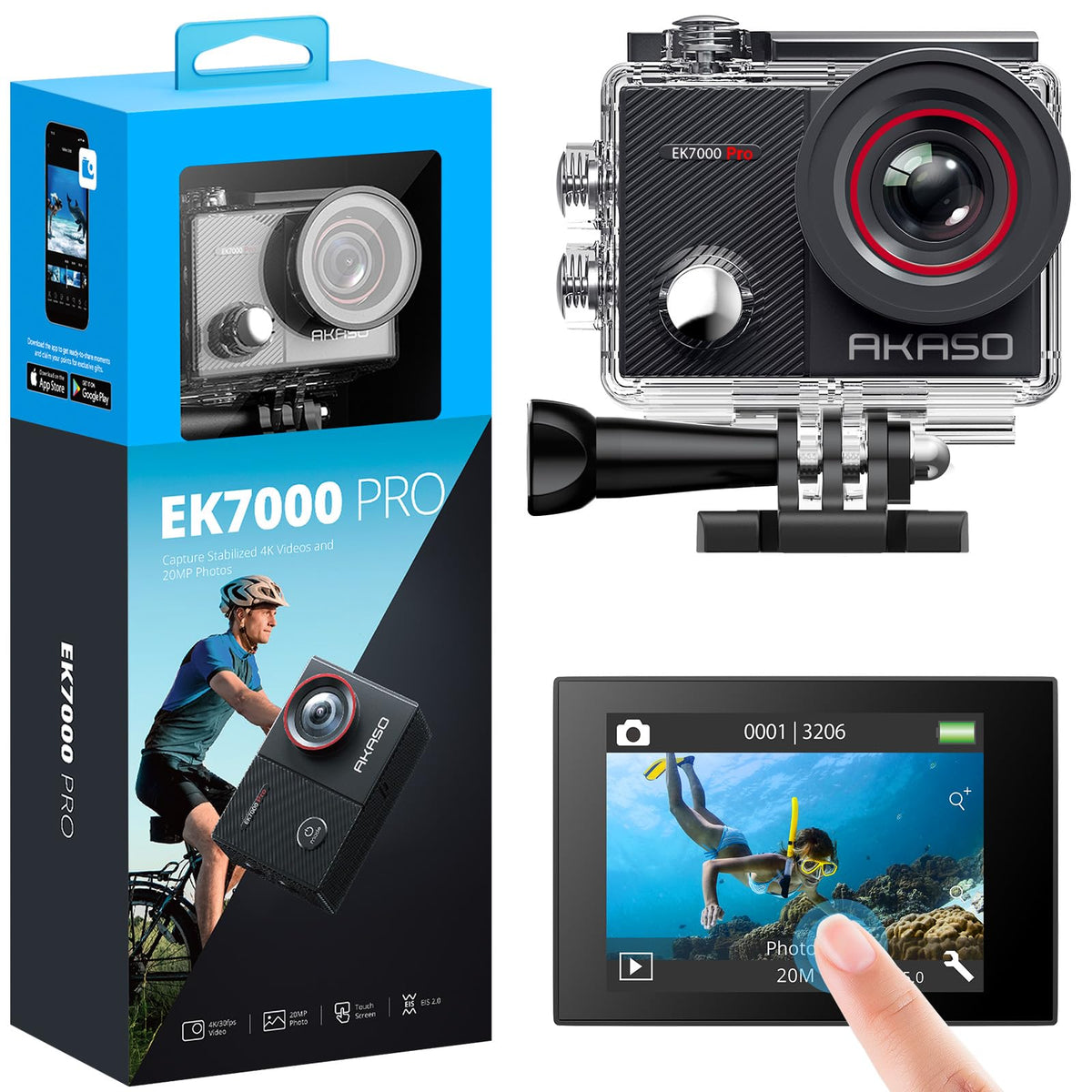 AKASO EK7000 Pro Action Cam – 4K/30fps, 20MP, EIS, wasserdicht bis 40m