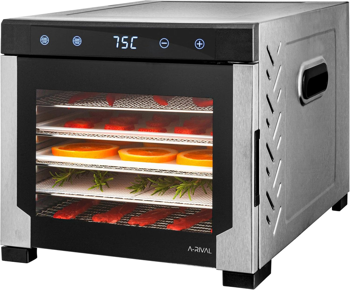 A-Rival Dörrautomat aus Edelstahl – Touch-Bedienung, 24-Std-Timer, 6 Trockengitter