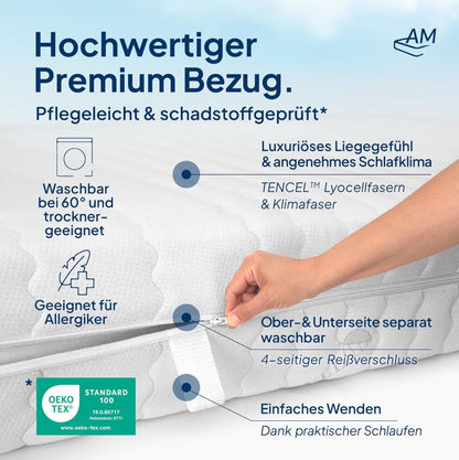 Taschenfederkernmatratze 90x200cm H3 24cm Premium, Made in Germany