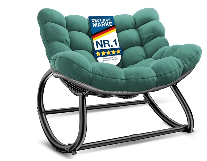 Ergonomischer Schaukelstuhl XXL mit Hocker & Sitzpolster, In- & Outdoor, bis 150 kg