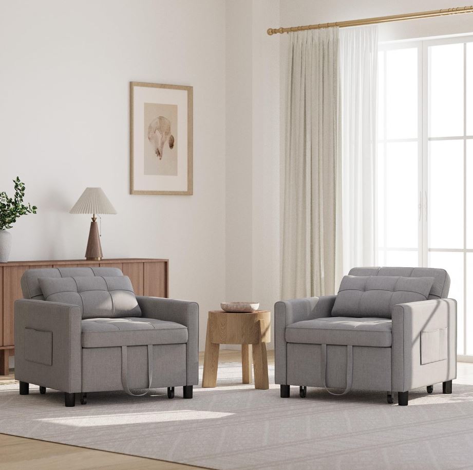 Schlafsessel mit Bettfunktion, Schlafsofa 3-in-1 ausziehbar, Hellgrau